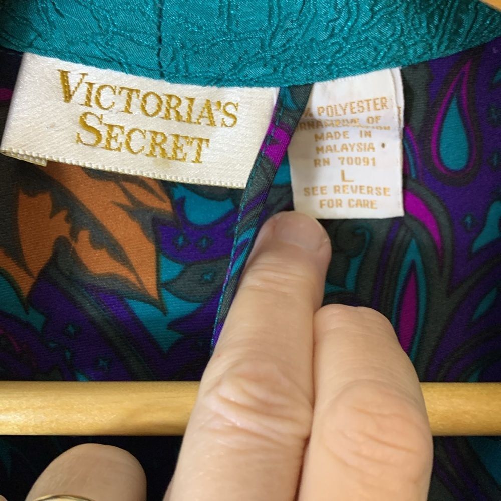 Vintage 80s Victoria’s Secret Turquoise Floral Paisley Satin Long Robe Size L - Picture 6 of 16
